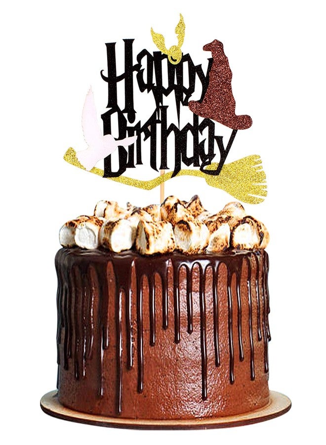 Festiko® 1 Pack Wizard Happy Birthday Cake Topper Black Glitter Harry P Inspired Cake Picks Wizard Themed Kids Birthday Party Decorations Supplies - Image 4